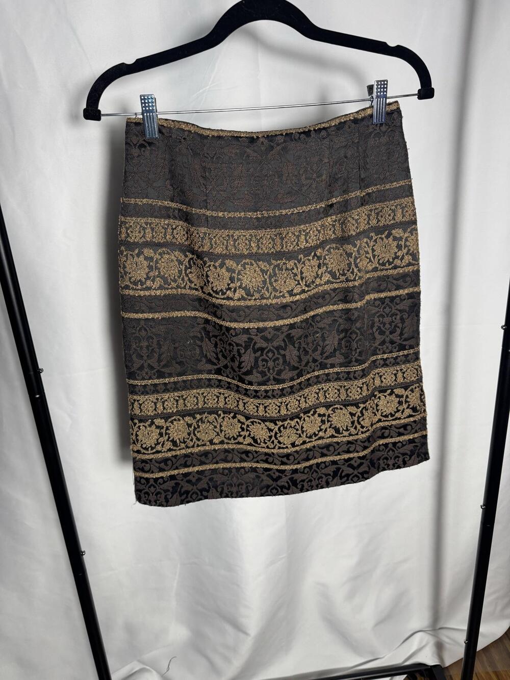 Gantos Skirt Womens 8 Black Floral Brocade Pencil Knee Length Lined USA Workwear